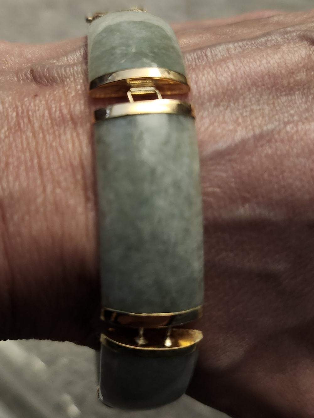 Jade And 14k Gold Hinged Bangle Bracelet